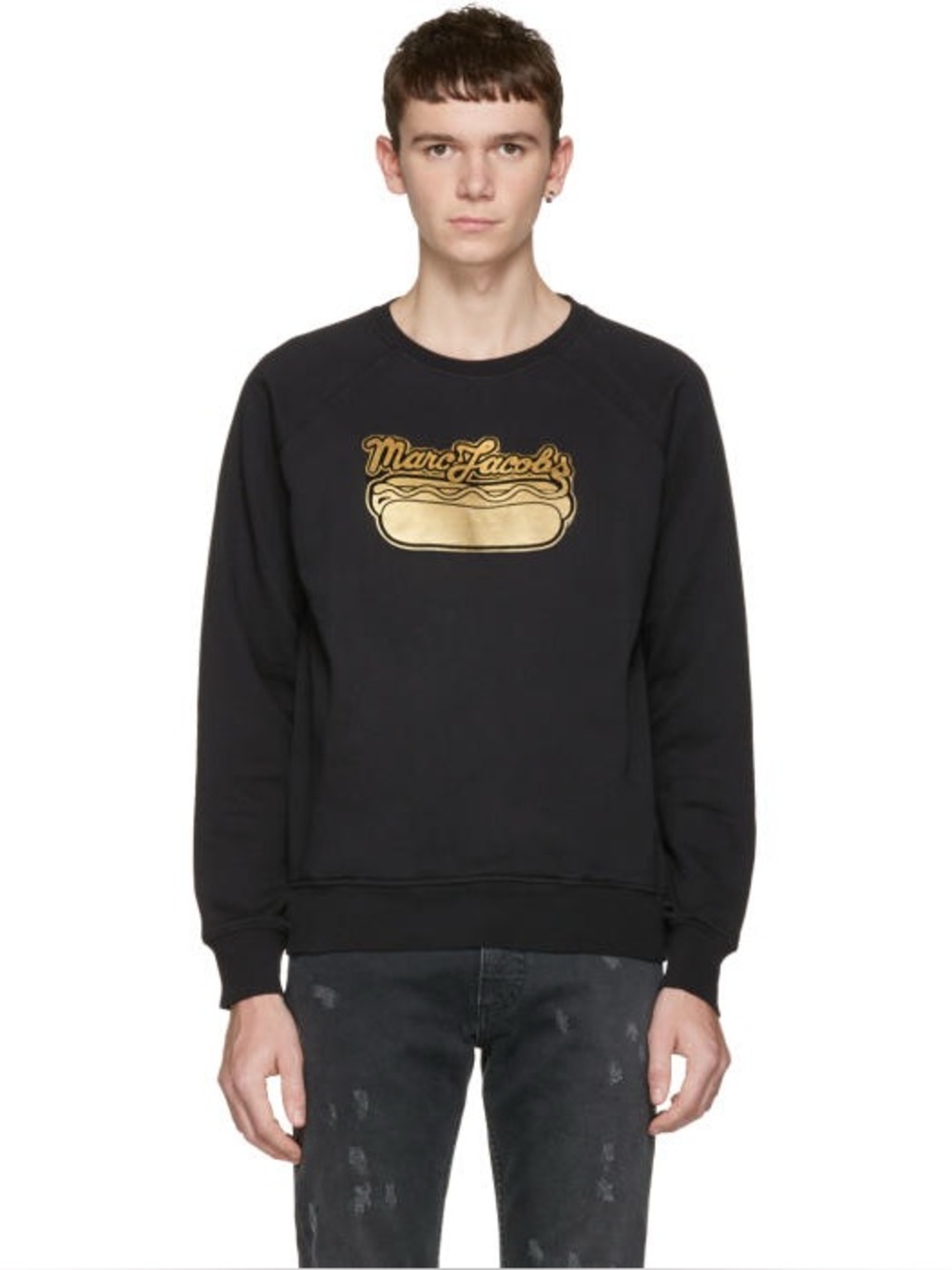 Marc Jacobs Black Crewneck with Metallic Gold Logo Patch